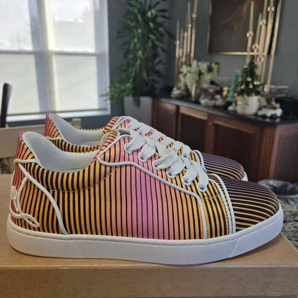 NEW Christian Louboutin Fun Vieira Orlato Flat Sneaker in Orange and Pink 37.5 - Picture 8 of 12